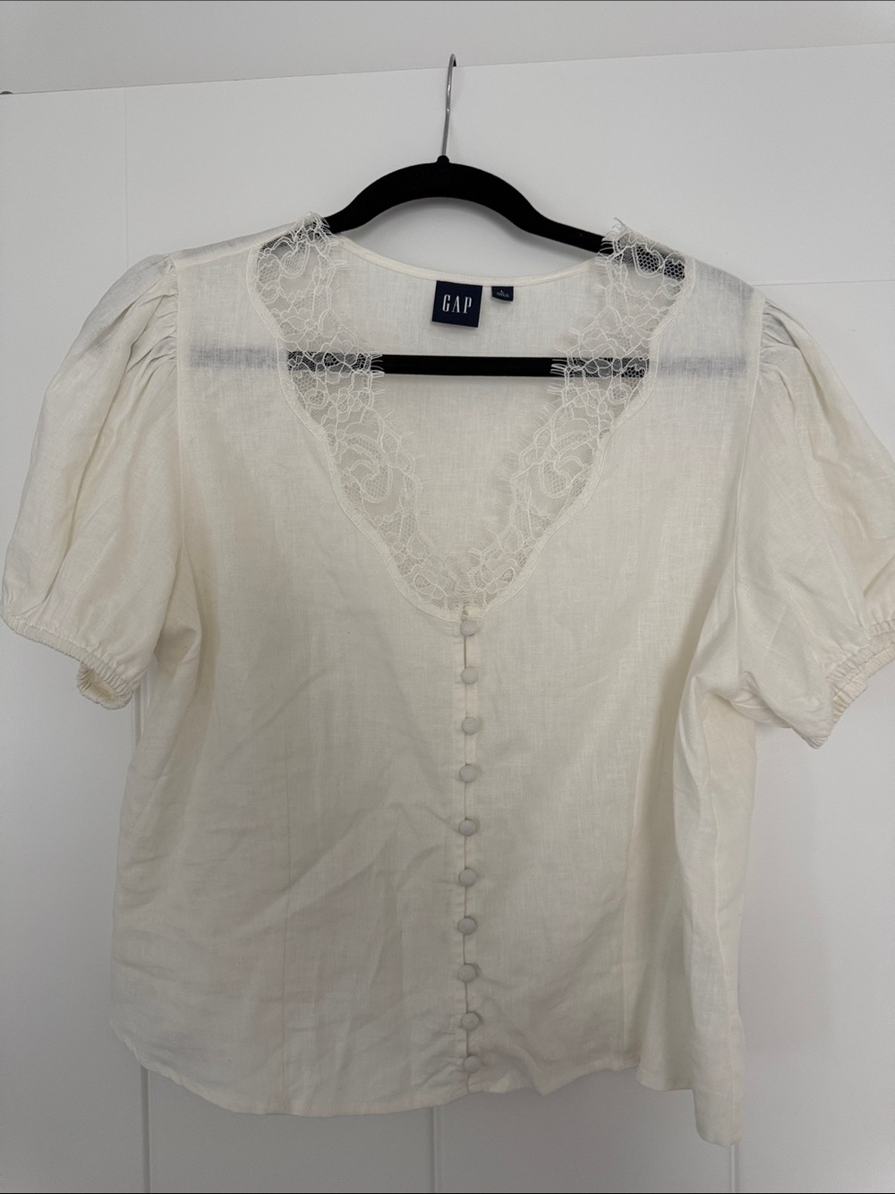 GAP Ivory Lace-Trim Button Front Blouse NWOT size L